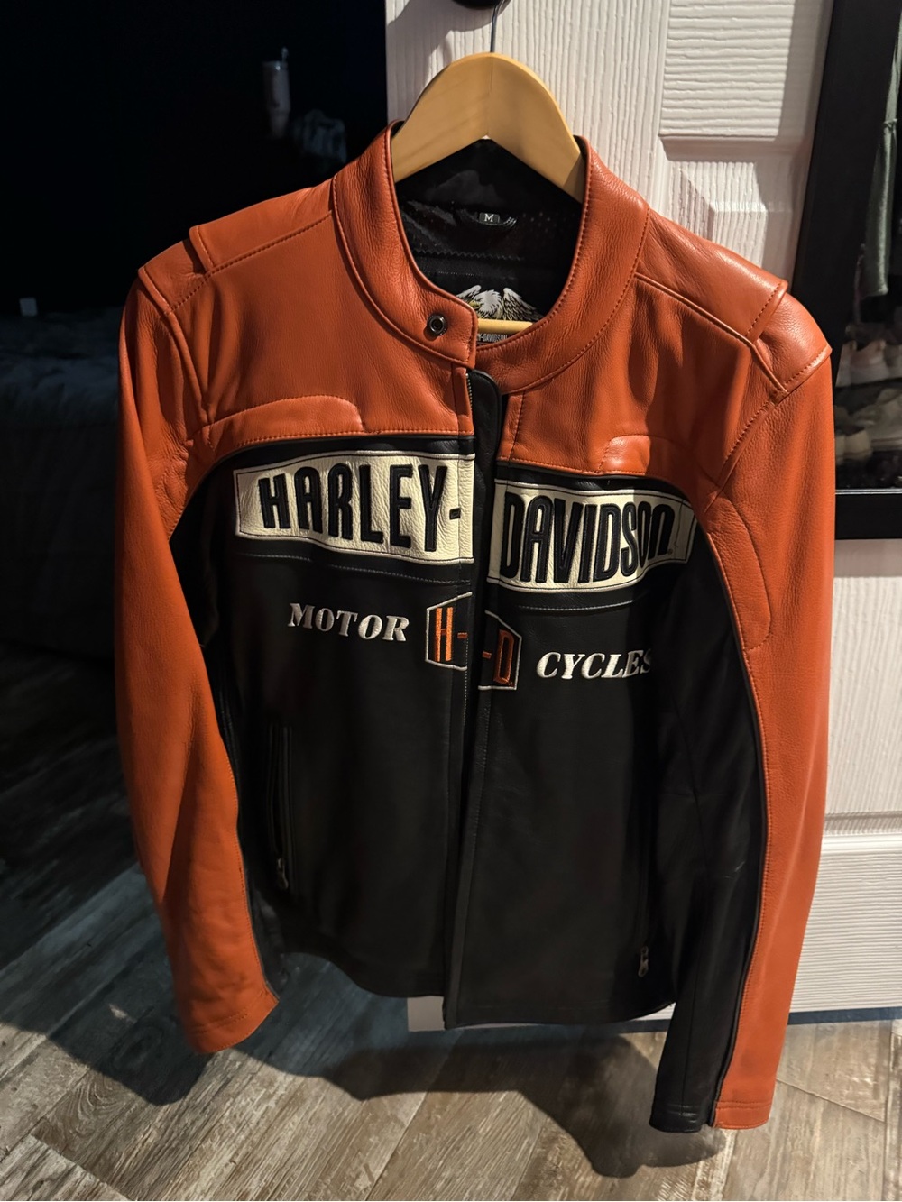 Harley-Davidson Orange and Black Leather Bomber Jacket